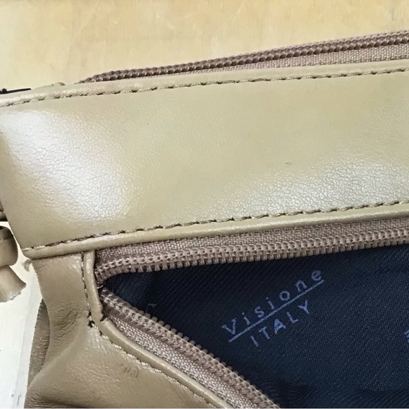 BEIGE Visione Italy leather mini purse crossbody bag tan Italian leather camel - Picture 6 of 15